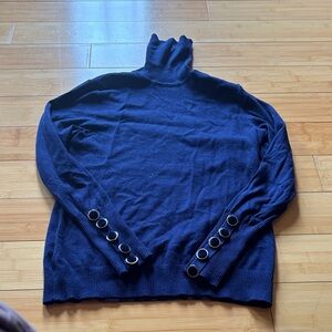 Elegant Navy Turtleneck Sweater with Button Details
